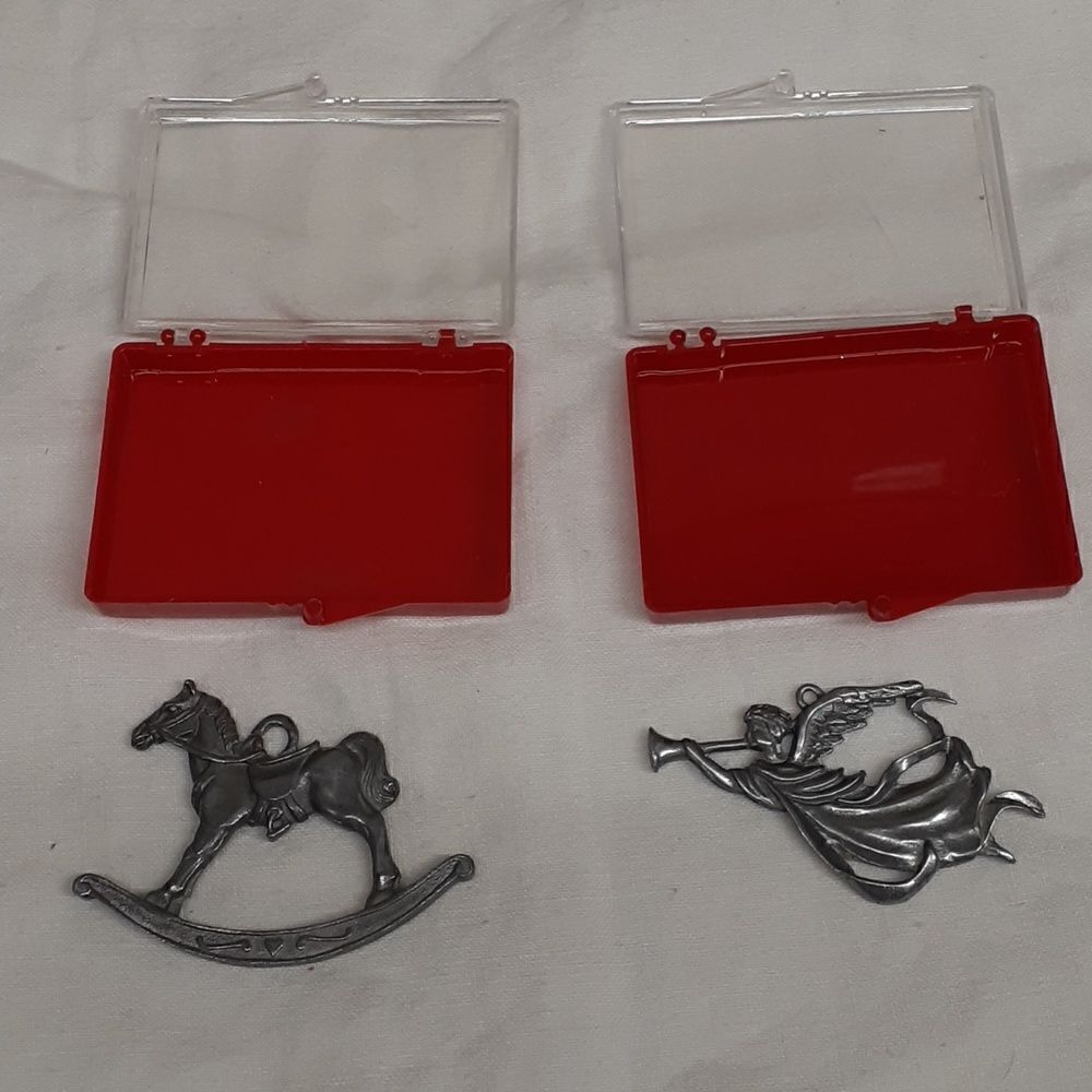 Rocking horse‎ and Angel- Bundle of 2 vintage pewter ornaments.